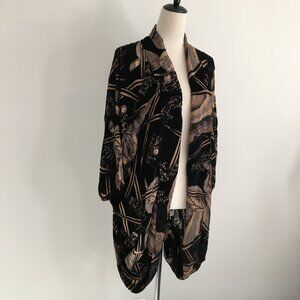 CITRON Black Brown Beige Velour Sheer Chiffon Silk Blend Open Cardigan/Jacket
